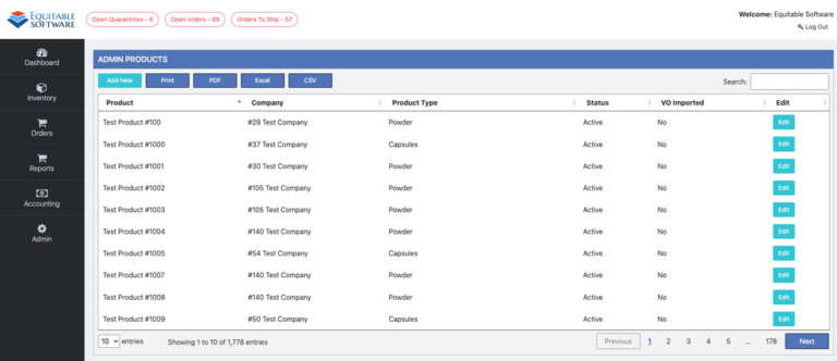 Admin Products - Equitable Software