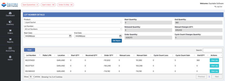 Lot Number Report - Equitable Software