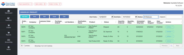 Orders By Product - Equitable Software