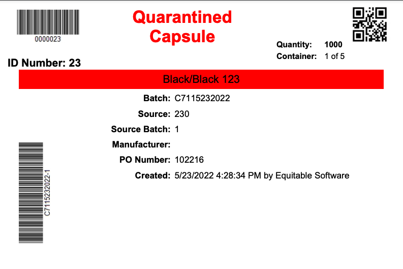 Quarantine Batch Sticker Example