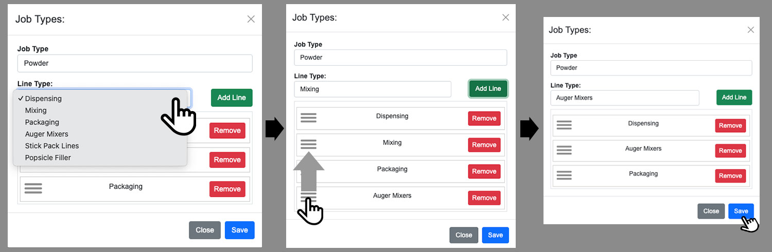 Setup Jobs and Line Type Ordering